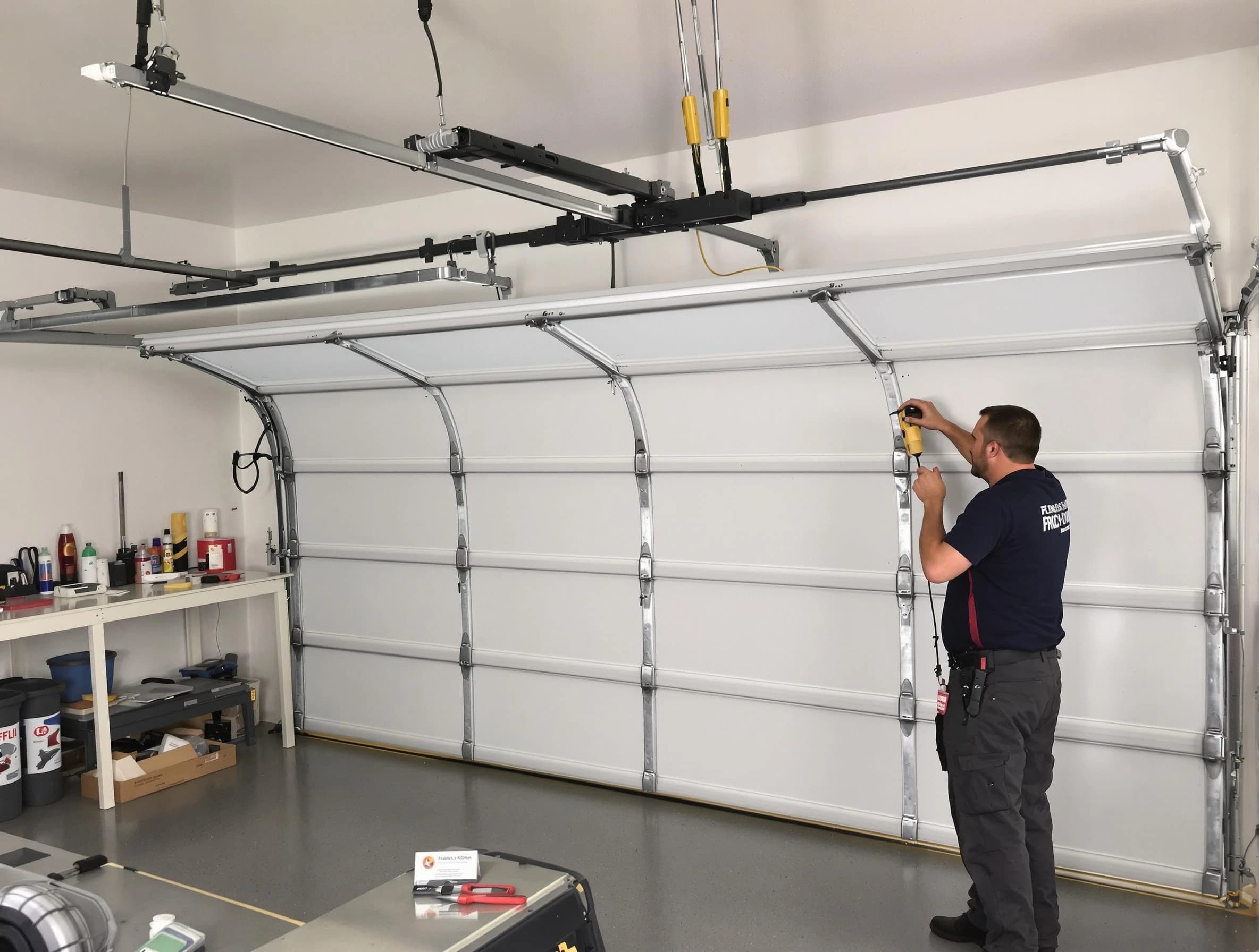 City of Orange Garage Door Repair certified technician performing overhead door system repair in City of Orange