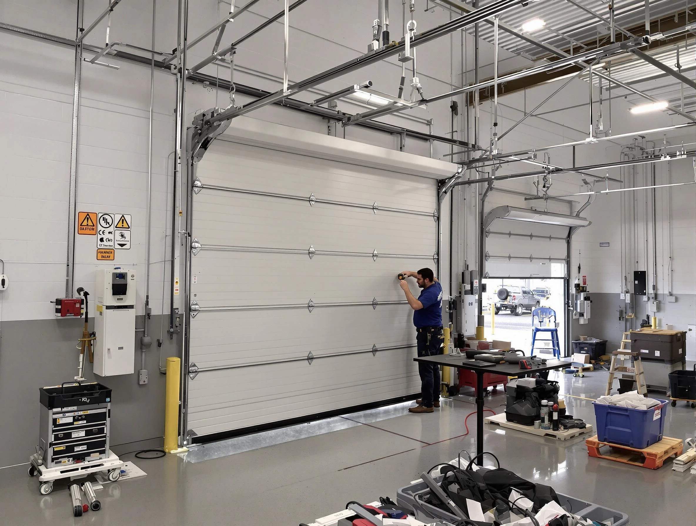Commercial garage door repair being performed by City of Orange Garage Door Repair expert in City of Orange