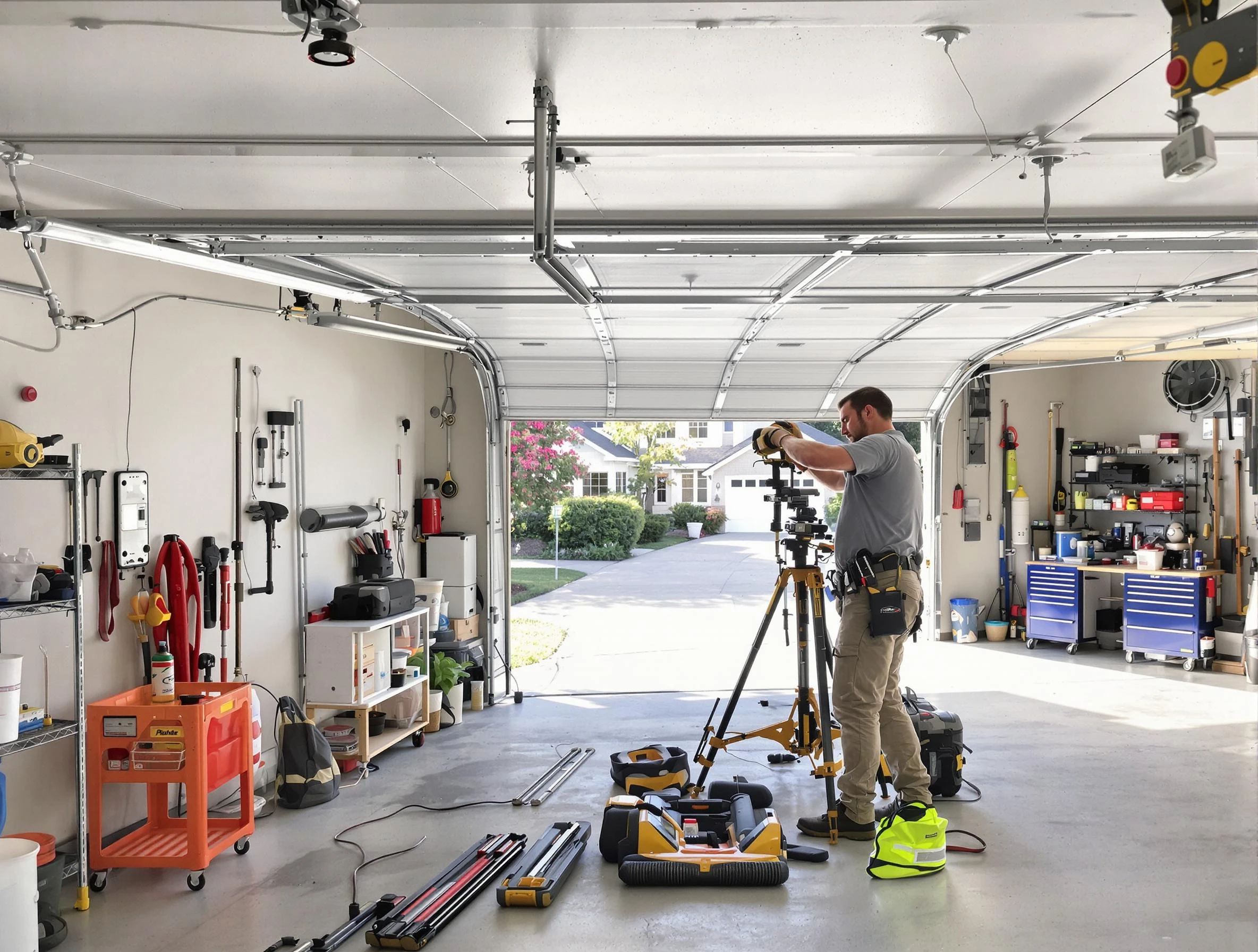 City of Orange Garage Door Repair specialist performing laser-guided track alignment in City of Orange